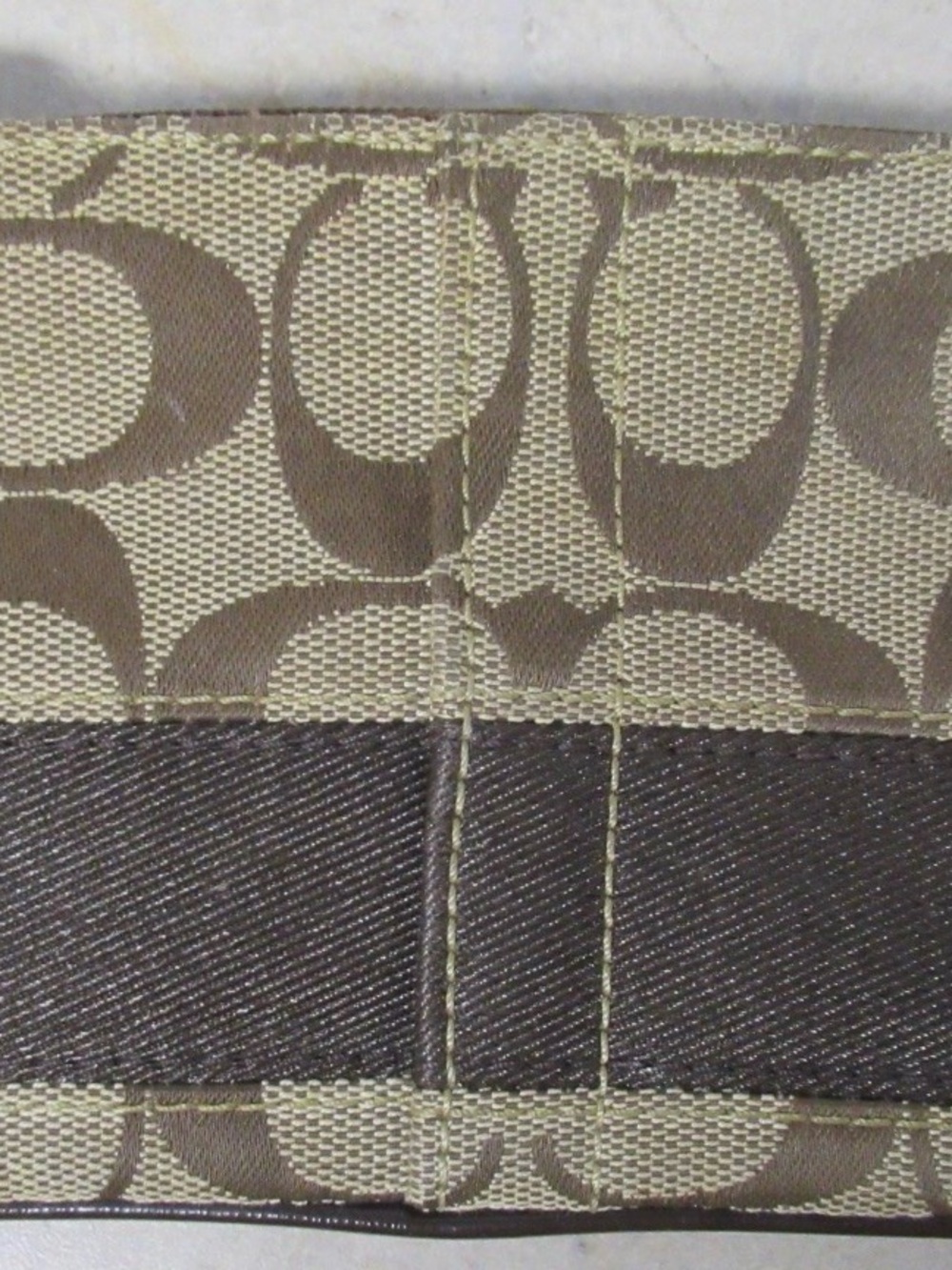 Coach Signature Stripe Wristlet Khaki Mahogany Brown Jacquard Leather Y2K